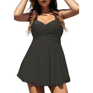 Elegant Crossover Swimdress Skirted Swimsuit Black Size 6XL (26/28) NWT #2107